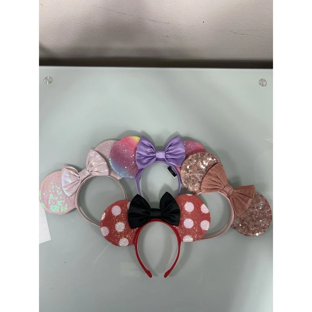 Disney‎ Minnie Ears Lot 5 Headbands Rainbow Rose Gold Sequin Bundle